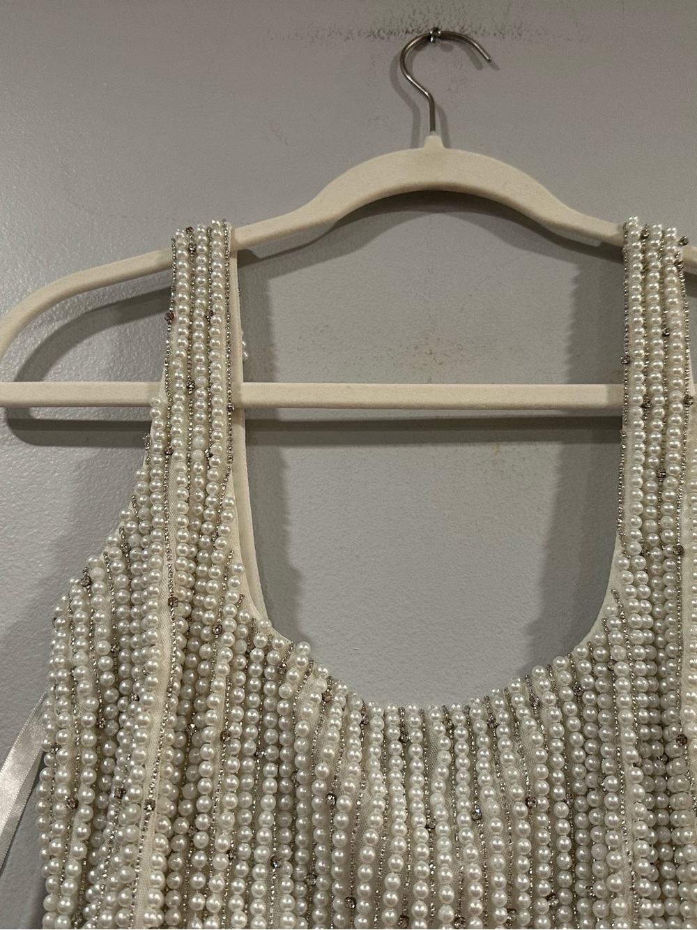 Mac Duggal 94049 White Pearl Beaded Square Neck Mini Dress Sz 2 - Picture 3 of 6